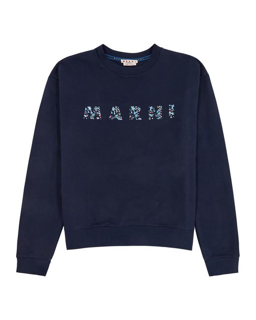 Marni Blue Logo-print Cotton Sweatshirt for men
