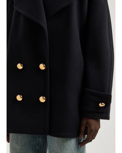Loewe Black Double-Breasted Wool Peacoat