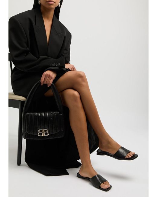 Balenciaga Duty Free Leather Sliders in Black Lyst Balenciaga Duty Free Leather Sliders in Black Lyst