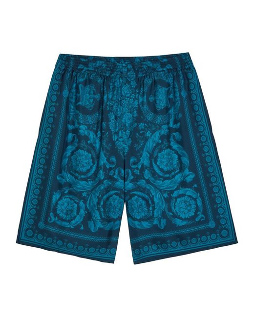 Versace Blue Printed Silk Shorts for men