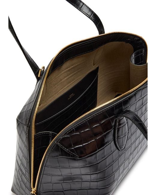 Totême  Black Lounge Medium Crocodile-Effect Leather Top Handle Bag