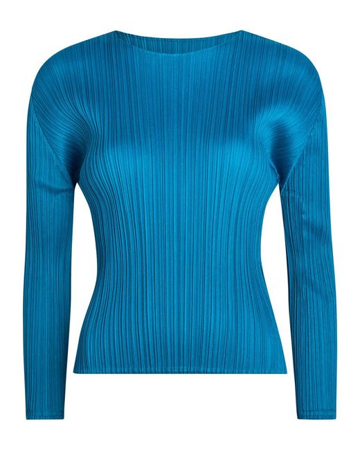 Pleats Please Issey Miyake Blue Pleated Woven Top