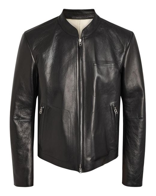 Tom Ford Black Stand-Collar Leather Biker Jacket for men