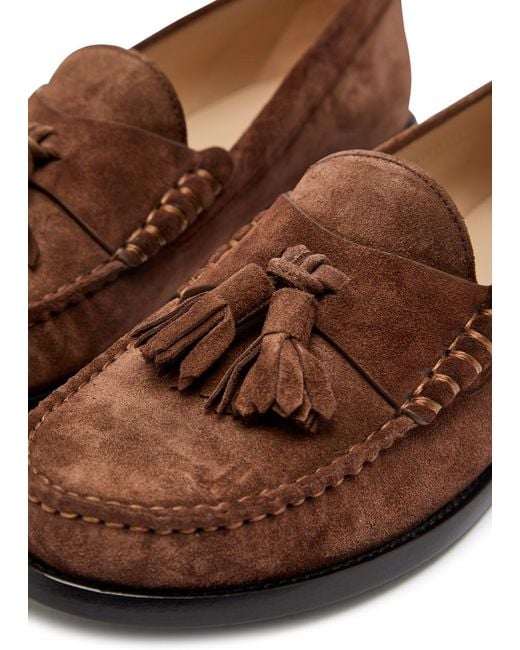 Stuart Weitzman Brown Lottie Tassel Suede Loafers
