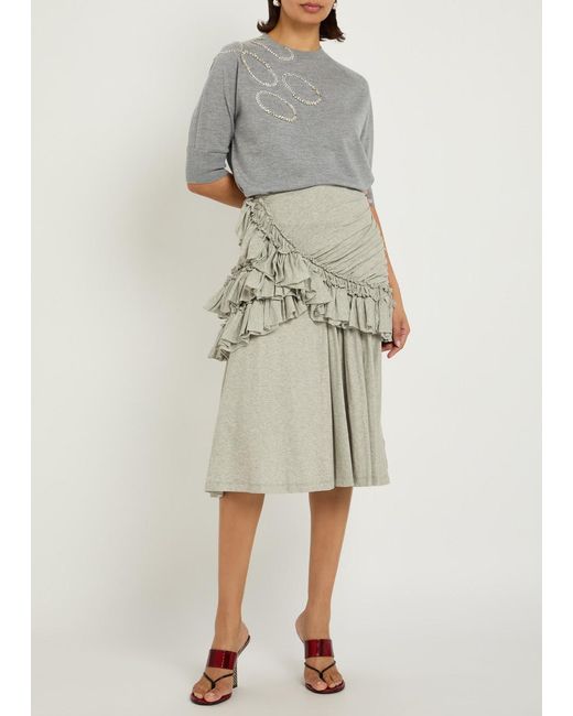 Dries Van Noten Natural Humairah Ruched Cotton Midi Skirt