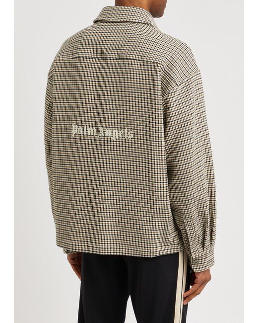 Palm Angels Gray Logo-embroidered Checked Cotton Overshirt for men