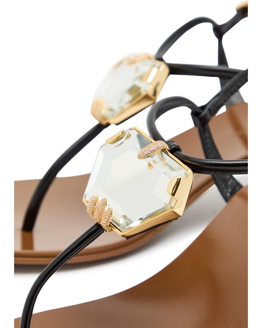 Giuseppe Zanotti Brown Rock 40 Crystal-Embellished Leather Sandals