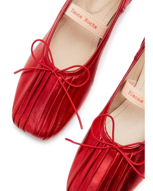 Simone Rocha Red Metallic Leather Ballet Flats