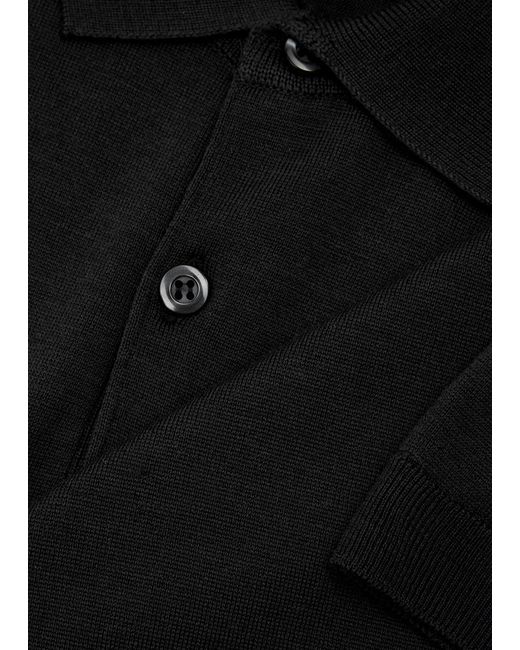 John Smedley Black Payton Wool Polo Shirt for men