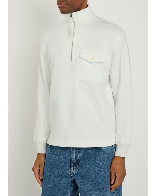 C P Company White Logo-Embroidered Cotton Sweatshirt for men