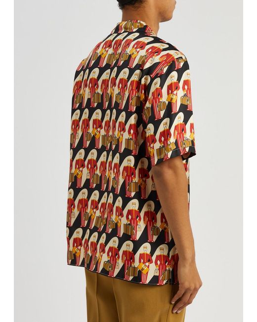 Gucci Red Savoy Printed Silk-satin Shirt for men