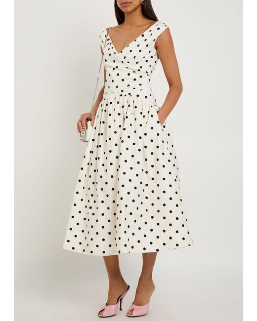 Self-Portrait White Polka Dot Cotton-Poplin Midi Dress