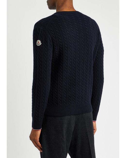 Moncler Blue Logo Cable-knit Wool-blend Jumper for men