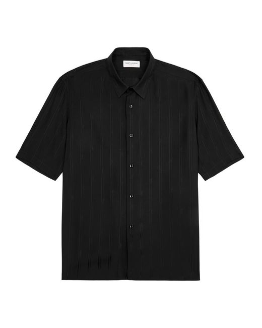 Saint Laurent Black Cassandre Logo-jacquard Silk Shirt for men