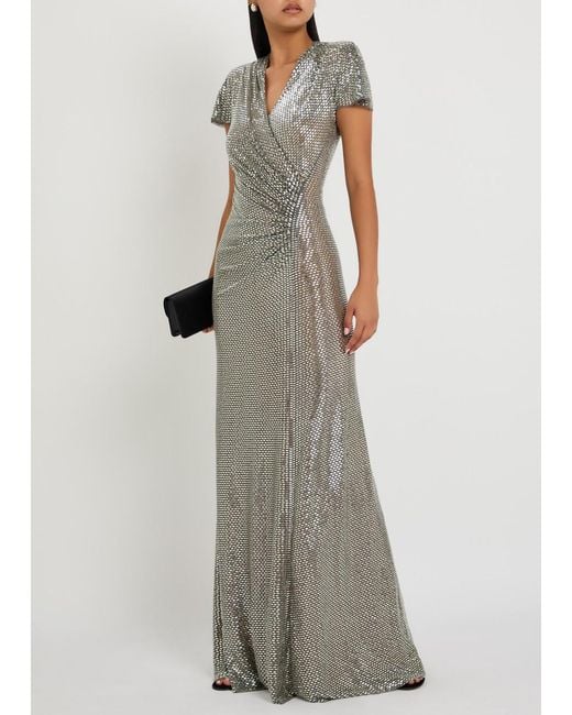 Self-Portrait Gray Rhinestone-Embellished Maxi Dress
