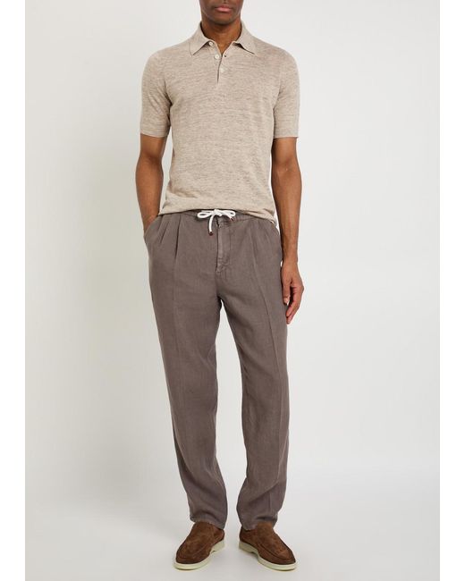 Brunello Cucinelli Natural Linen And Cotton-Blend Polo Shirt for men