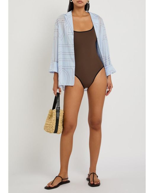 Totême Brown Contrast-Trim Swimsuit