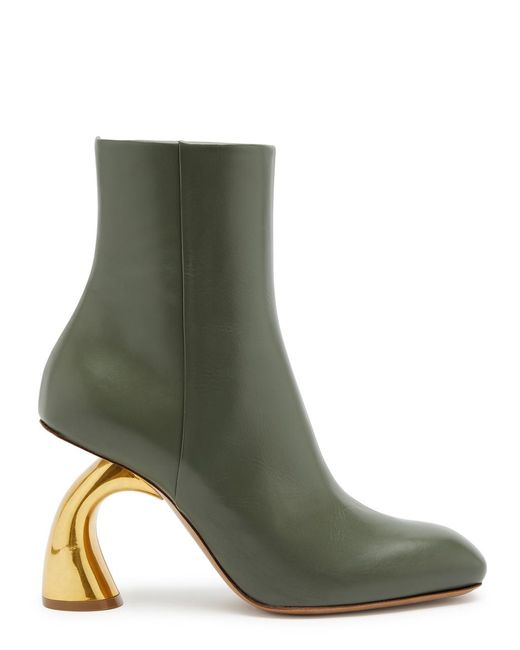 Dries Van Noten Green 100 Leather Ankle Boots