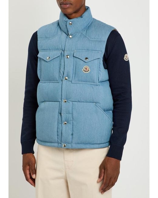 Moncler Blue Logo-Appliquéd Padded Denim Gilet for men