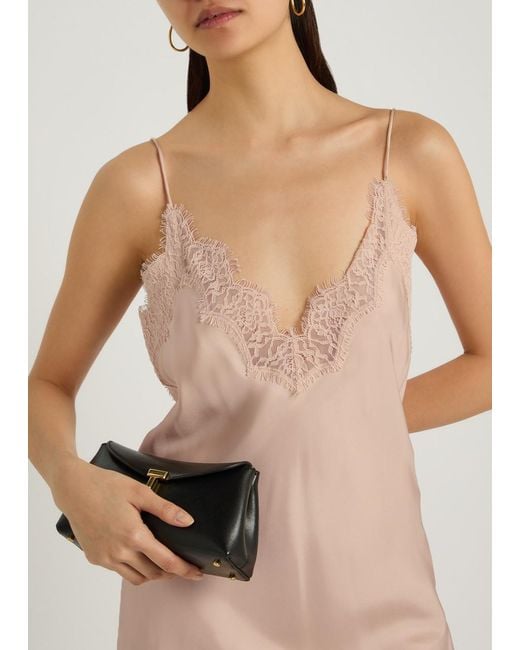 Rohe Pink Lace-Trim Silk Midi Slip Dress