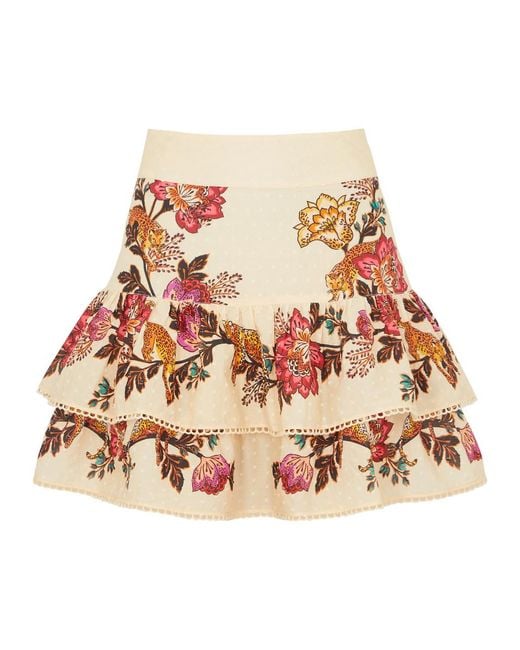 Farm Rio Multicolor Printed Fil Coupé Cotton Mini Skirt