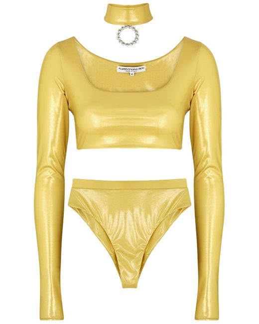 Alessandra Rich Synthetic Metallic Gold Bikini Lyst