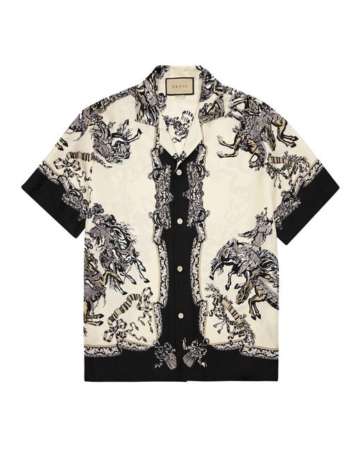 Gucci Black Printed Silk-Satin Shirt for men