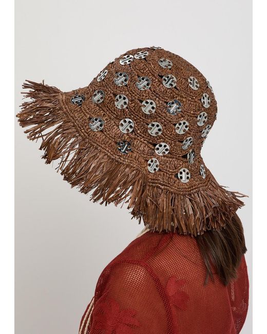 Rabanne Brown 1969 Disc Raffia Sun Hat