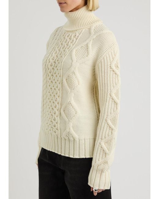 Moncler Natural Dolcevita Cable-Knit Wool Jumper