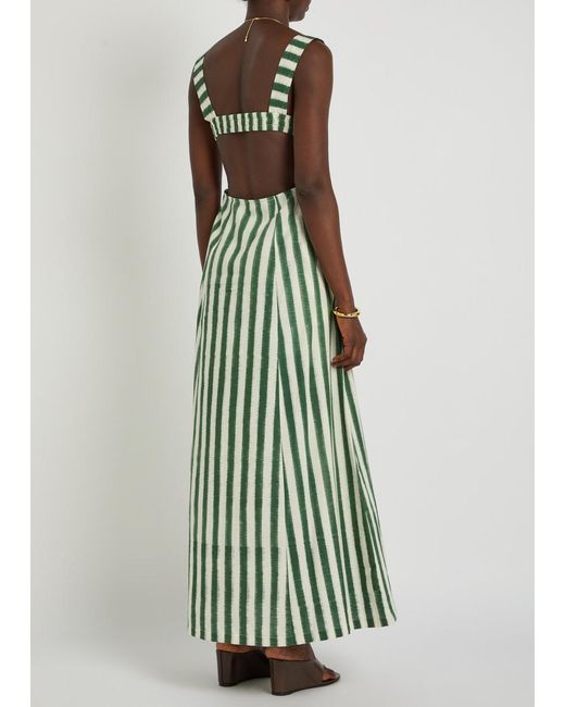 Emporio Sirenuse Green Azzurra Striped Cotton Midi Dress