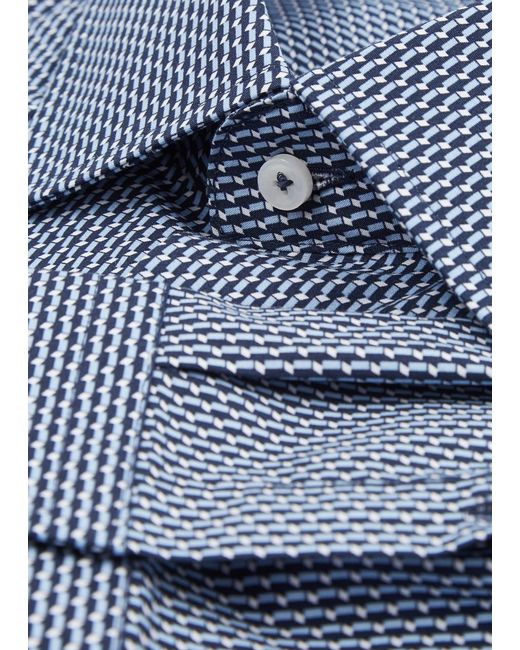 Boss Blue Printed Stretch-Cotton Shirt for men