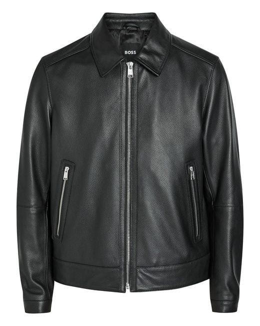 Boss Black Mapson Grained Leather Jacket for men
