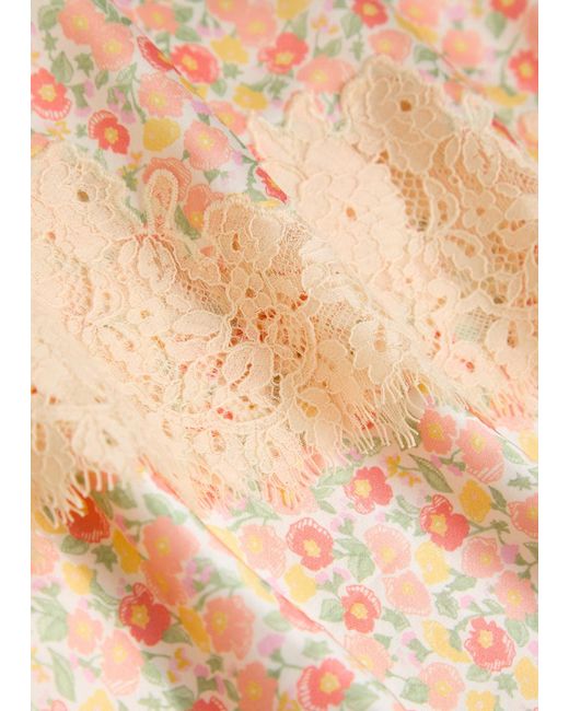 Rixo Natural Matilde Floral-Print Satin Midi Skirt