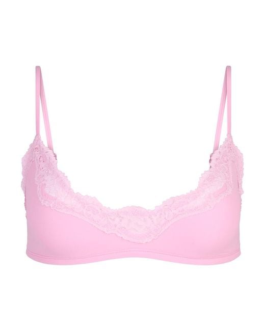 Skims Pink Lace-Trimmed Stretch-Jersey Bralette