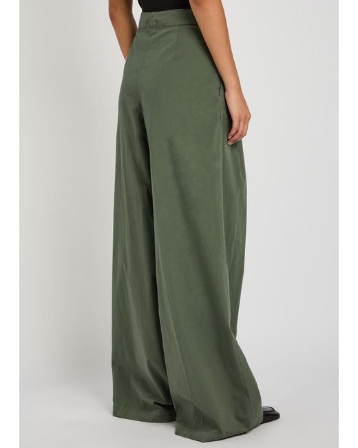 Dries Van Noten Green Pamplona Wide-Leg Stretch-Cotton Poplin Trousers