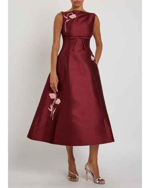Erdem Floral-Embroidered Mikado Satin Midi Dress