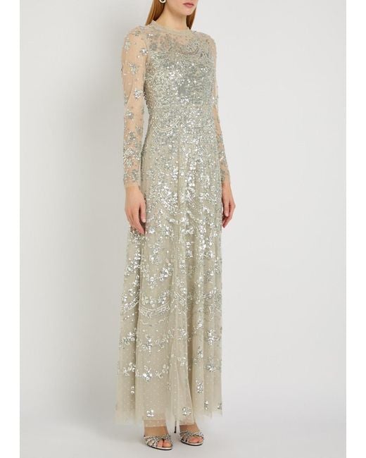 Needle & Thread White Freya Sequin-Embellished Tulle Gown