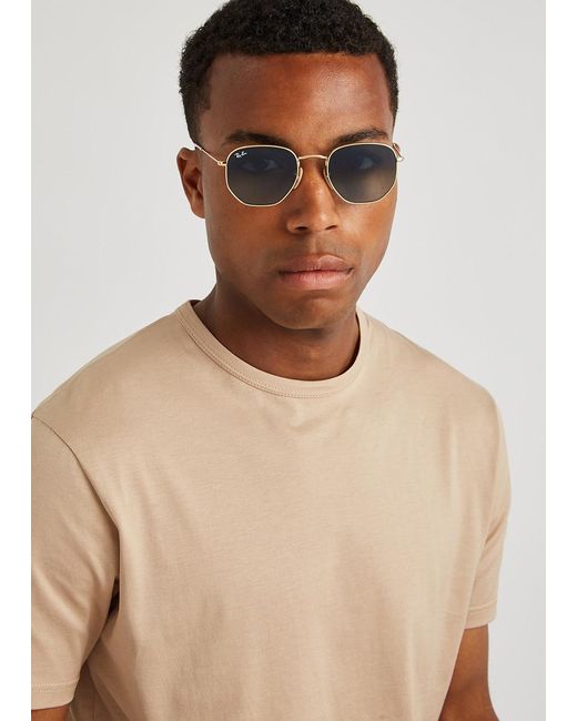 Ray-Ban Blue Tone Oval-Frame Designer Sunglasses, Sunglasses, Lenses, Metal, Transparent Tips, Designer Sunglasses, 100% Uv Protection