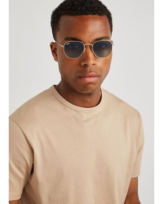 Ray-Ban Blue Tone Oval-Frame Designer Sunglasses, Sunglasses, Lenses, Metal, Transparent Tips, Designer Sunglasses, 100% Uv Protection