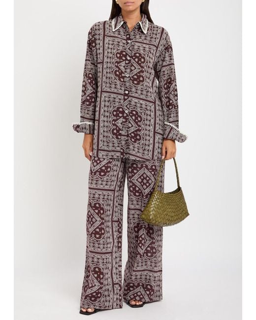 Veronica Beard Red Sylvester Printed Cotton-Blend Trousers