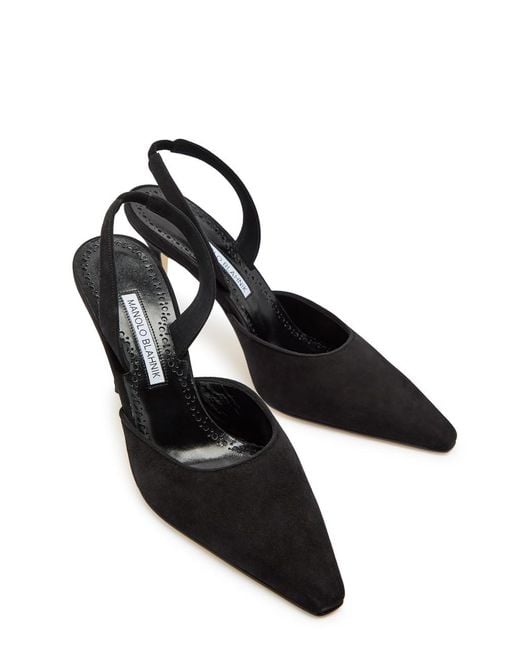 Manolo Blahnik Black Borelapla 90 Suede Slingback Pumps