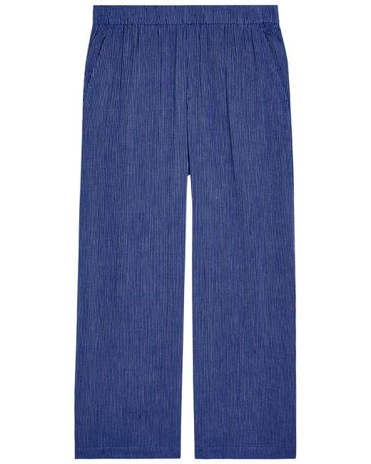 Eileen Fisher Blue Striped Wide-Leg Cotton Trousers