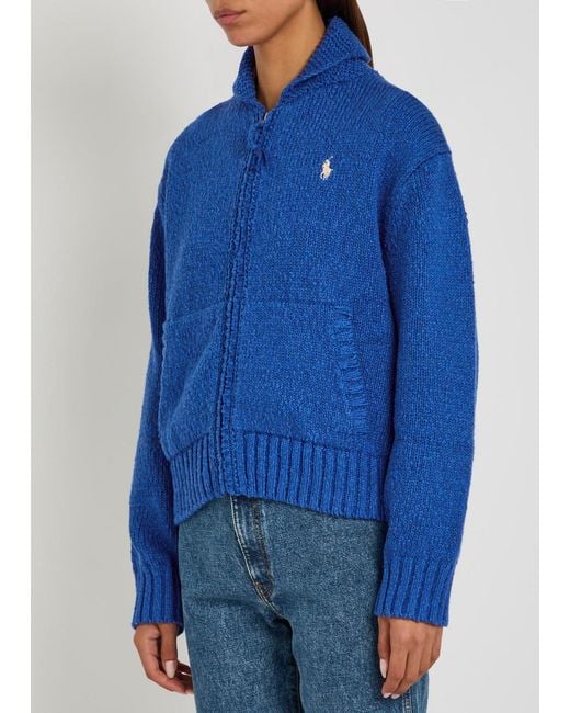 Polo Ralph Lauren Blue Logo-Embroidered Hooded Cotton-Knit Jumper
