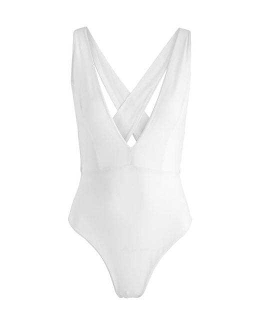 Max Mara White Cristel Plunge Halterneck Swimsuit