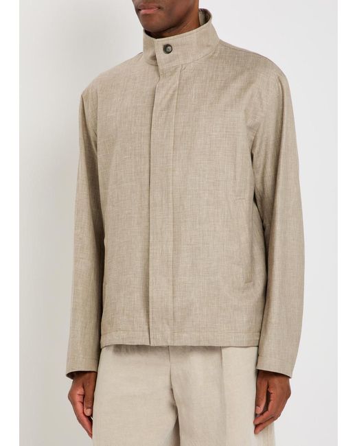 Herno Natural Funnel-Neck Linen And Wool-Blend Jacket for men