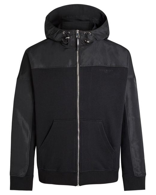 Givenchy Black Logo Hooded Cotton And Shell Windbreaker Jacket for men