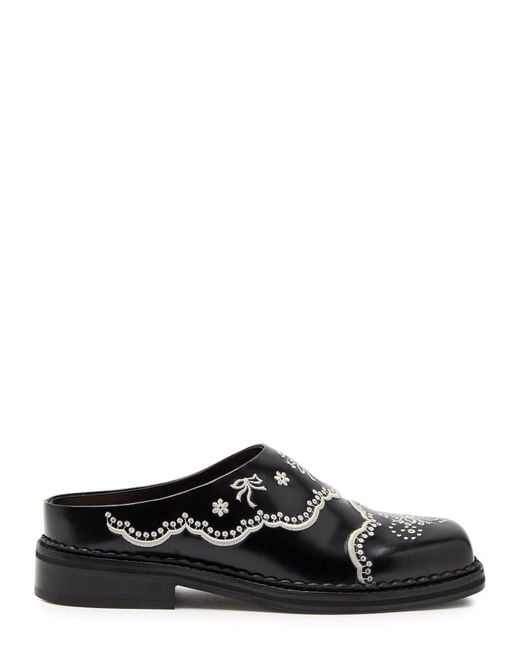 Simone Rocha Black Embroidered Leather Mules