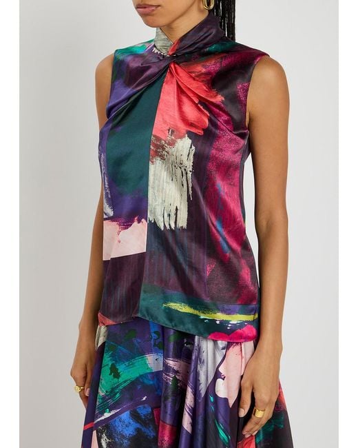 Roksanda Red Ava Printed Silk-Satin Top