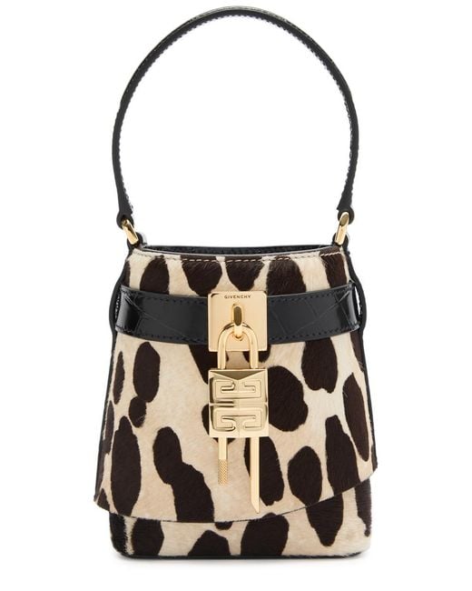 Givenchy Black Shark Lock Micro-Print Calf Hair Bucket Bag