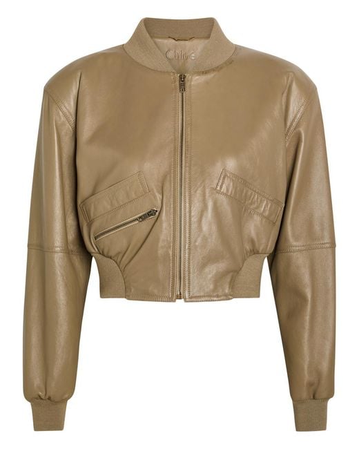 Chloé Natural Sculpted Leather Cropped Bomber Jacket